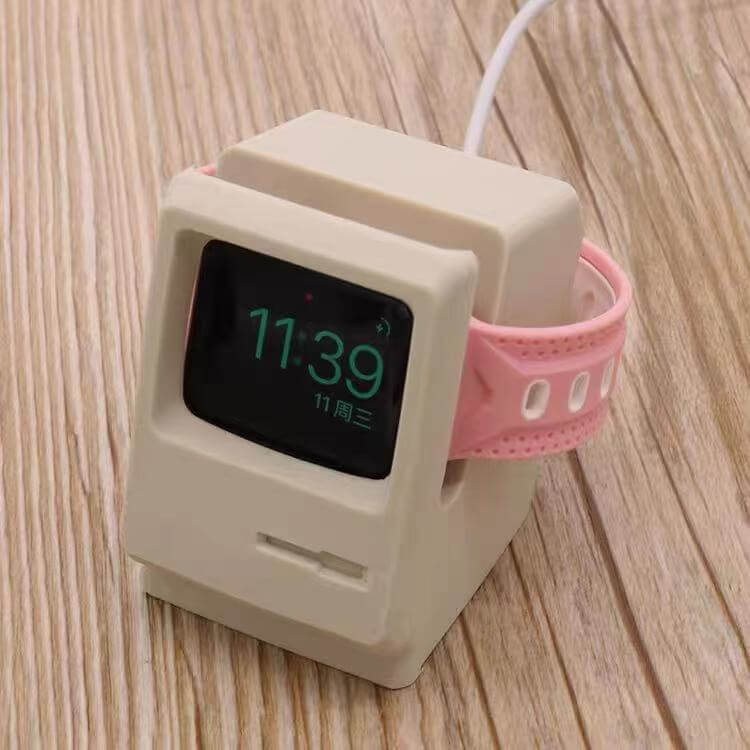 Retro computer-style silicone stand displaying an iWatch, perfect for nostalgic decor.