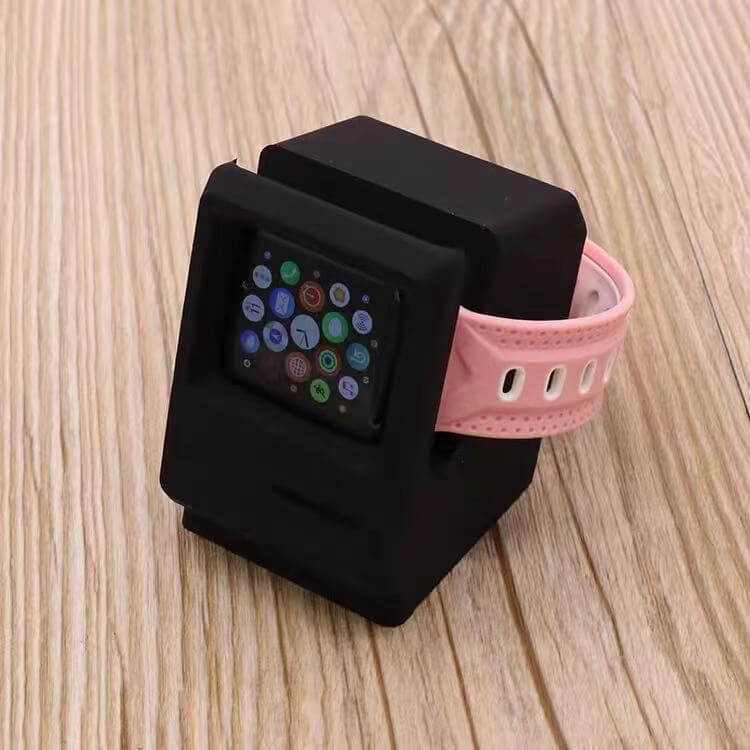 Retro rubberized silicone stand for iWatch, resembling an old office computer.