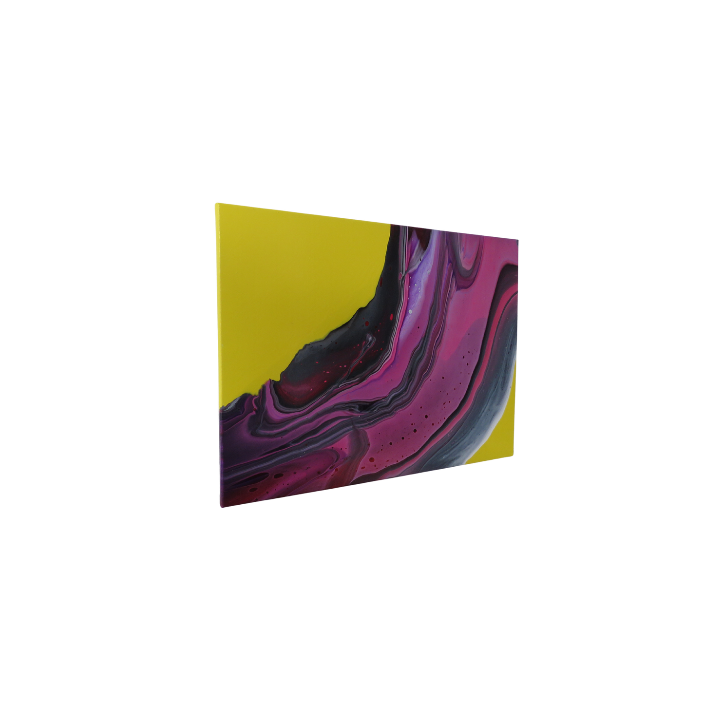 purple and yellow acrylic pour painting on canvas