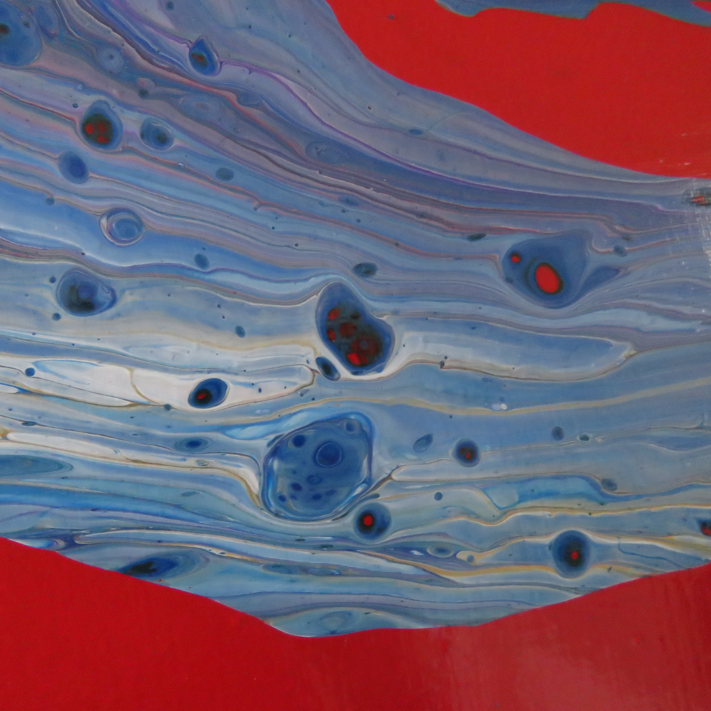 Large Red Pour Painting on Stretched Canvas Original Home Décor Bold Vibrant Abstract Fluid Art with Negative Space