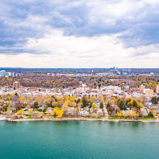 Aerial view of Oakville Ontario from the lake