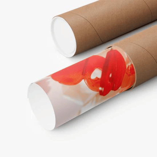 A rolled fine art print inside a protective shipping tube