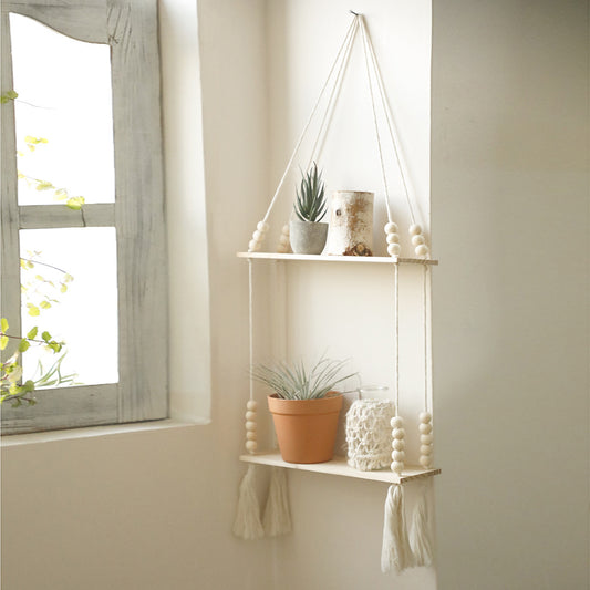 2- Tier Hanging Rope Shelf with Tassles