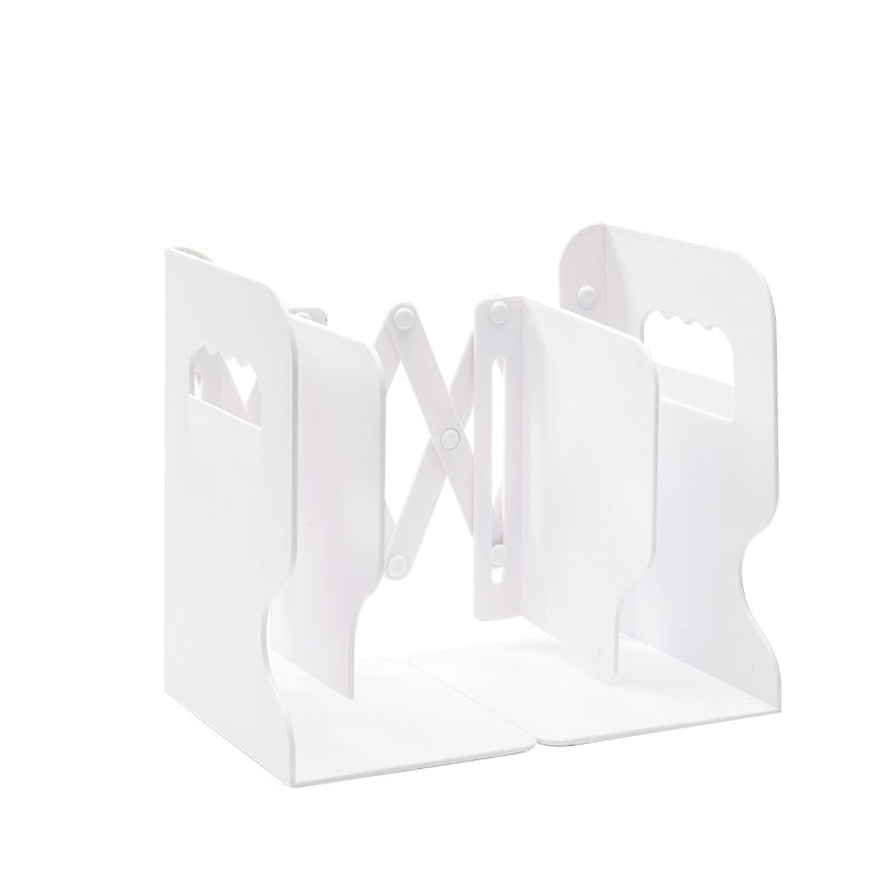 Accordion style retractable bookends in white.