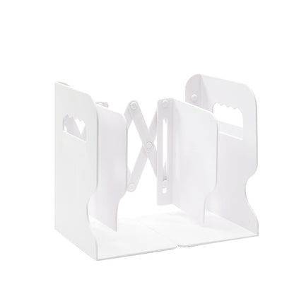 Accordion style retractable bookends in white.