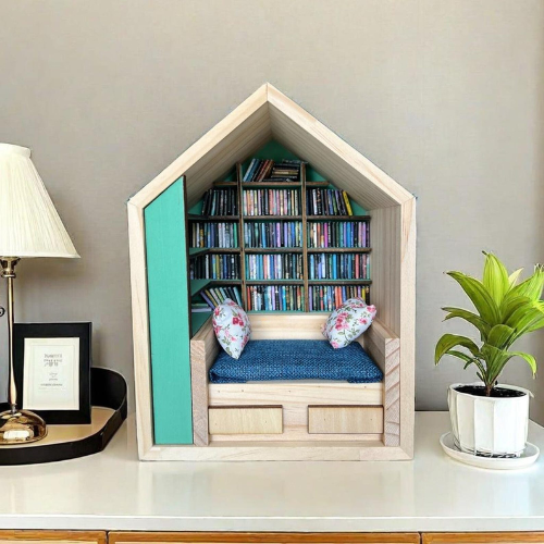 Anxiety Book Room mini book nook filled with the best miniature books. A mini room with a bed, drawers and bookcases to help relieve stress.