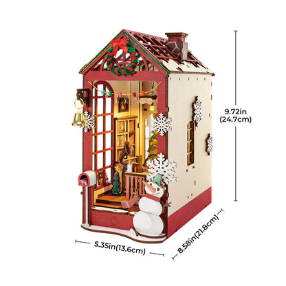 The measurements of the Illuminated Christmas Book Nook are shown.