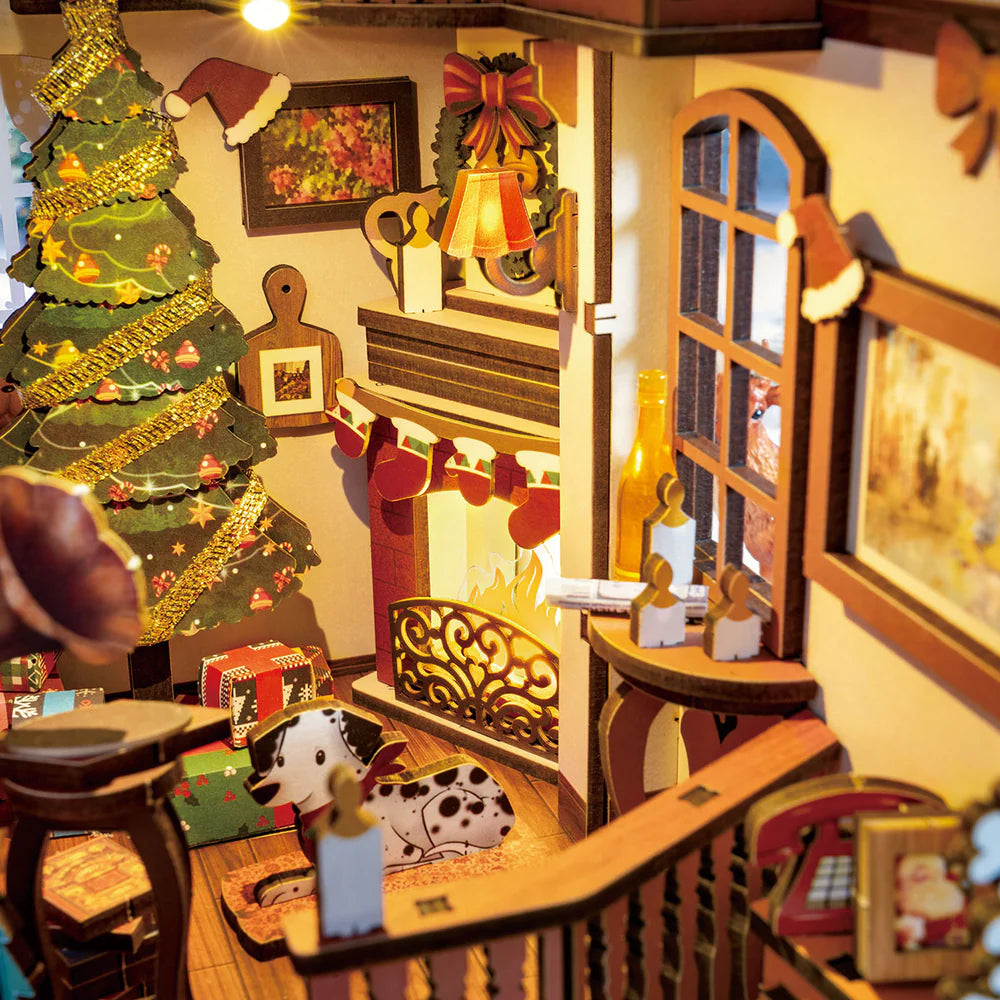 Close up image of the details inside the Illuminated Christmas Book Nook.