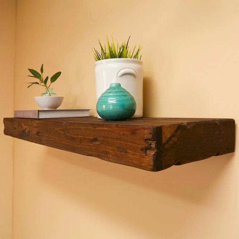 Handmade distressed and stained wood floating box shelf set of two.