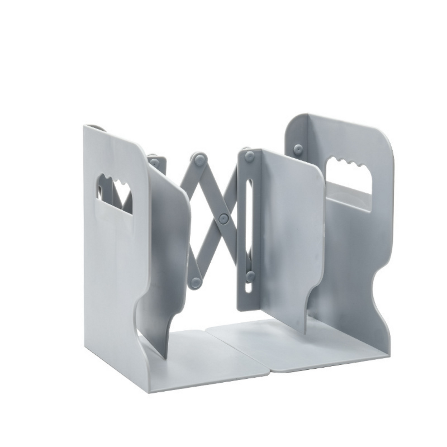 Accordion style retractable bookends in grey.