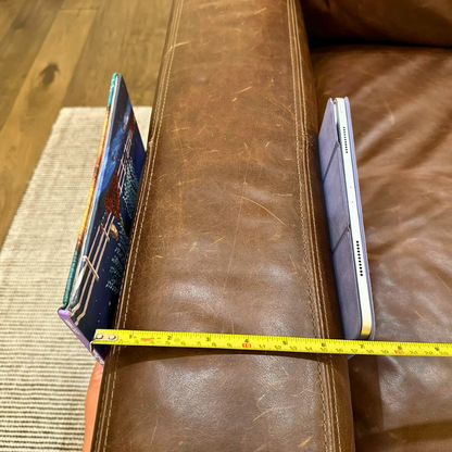 How to measure the couch armrest for a handmade couch caddy.