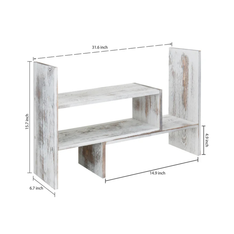 Rustic white wooden stackable and corner stackable unique desktop bookshelf.