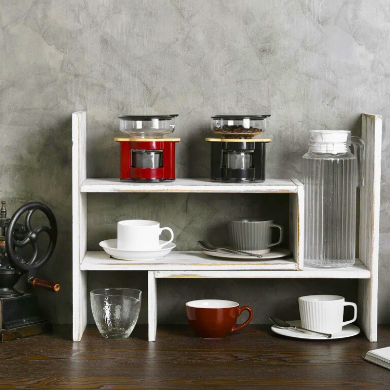 Rustic white wooden stackable and corner stackable unique desktop bookshelf.