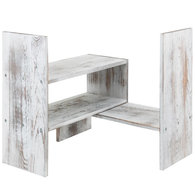 Rustic white wooden stackable and corner stackable unique desktop bookshelf.