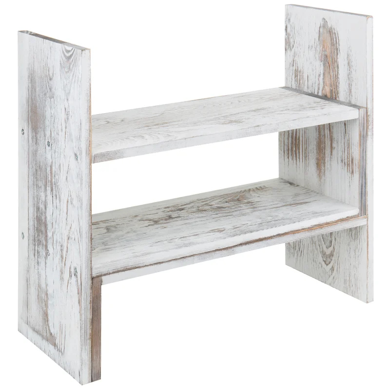 Rustic white wooden stackable and corner stackable unique desktop bookshelf.