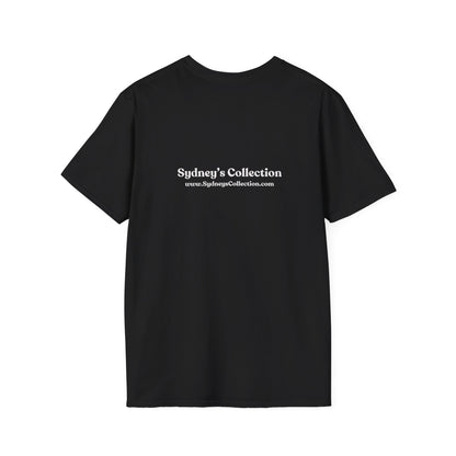 Sydney's Logo t shirt in black, reverse side shown, displayed on a white background.