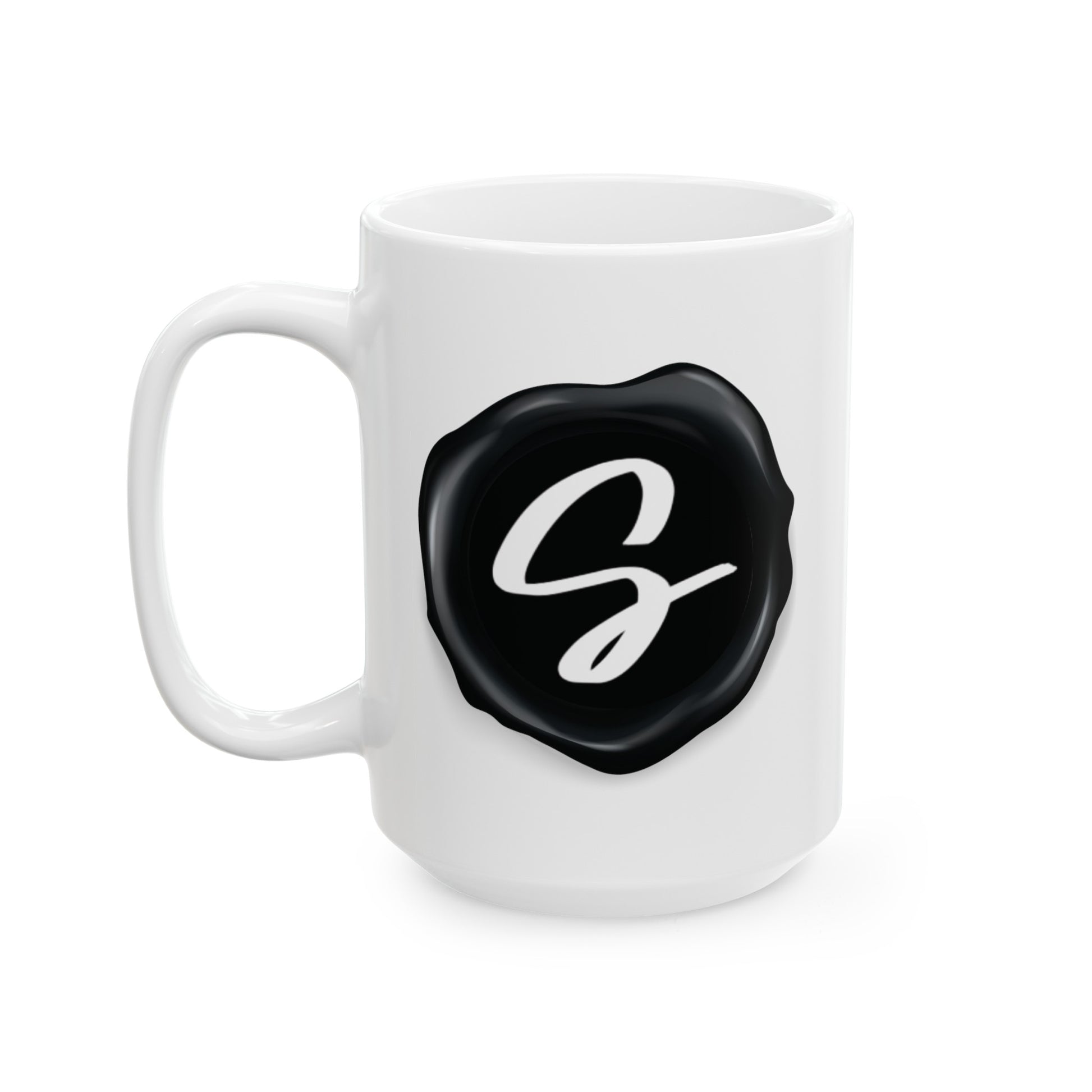 Sydney's Collection black wax seal logo is featured on a coffee mug, displayed over a white background.