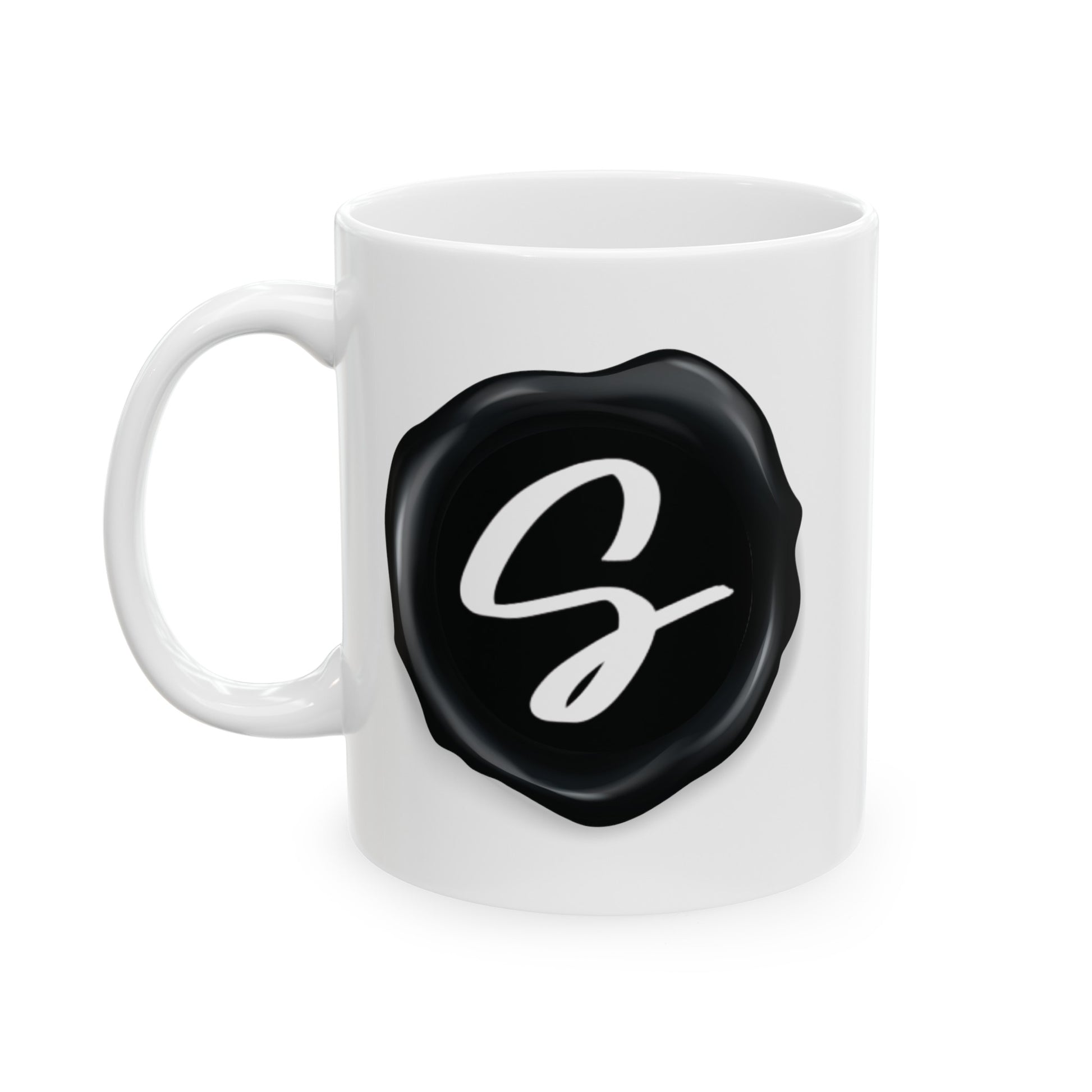 Sydney's Collection black wax seal logo is featured on a coffee mug, displayed over a white background.