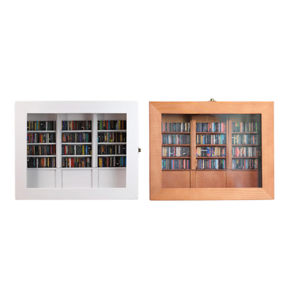 Original Anxiety Bookshelf and White Anxiety Bookshelf are imaged alongside an image of the mini books included. Mini bookshelf boxes to shake away stress.