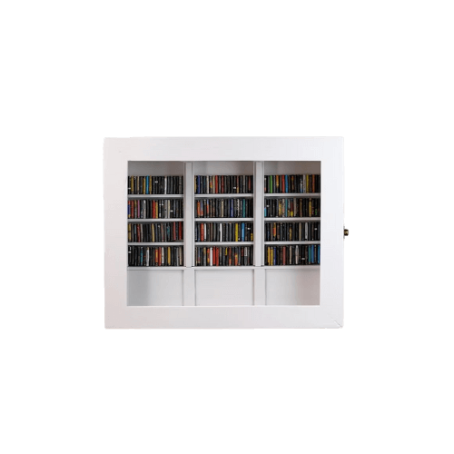 White Anxiety Bookshelf with books over a white background.