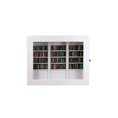 White Anxiety Bookshelf with books over a white background.