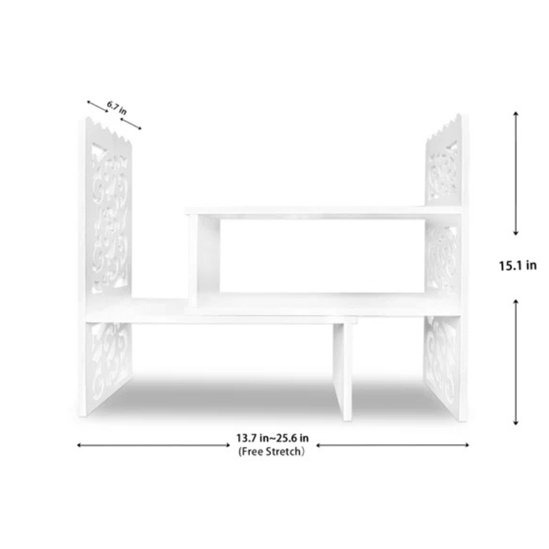 A unique paisley pattern engraved desktop bookshelf. A white stackable and side-stackable around corners. 