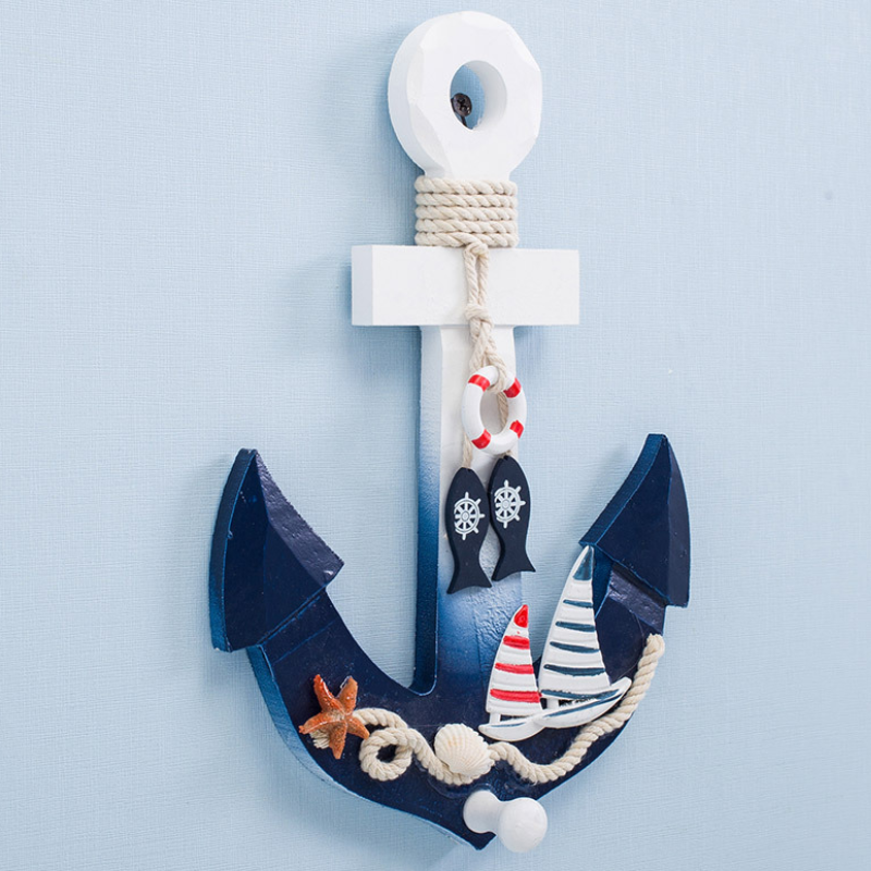 Wood coastal nautical decorative wooden anchor with a handle for towels.