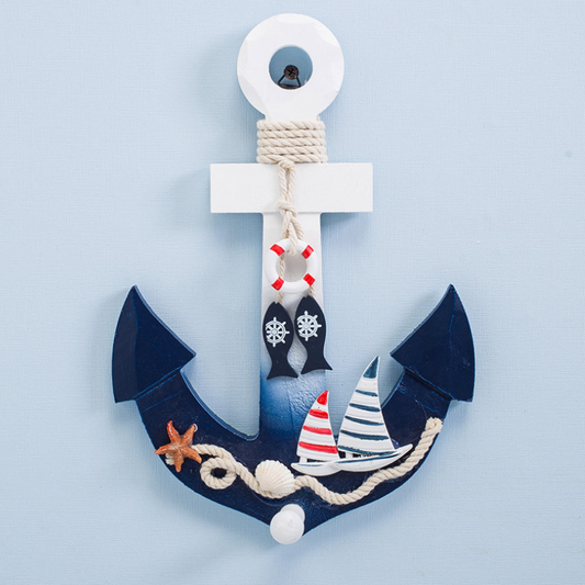 Wood coastal nautical decorative wooden anchor with a handle for towels.