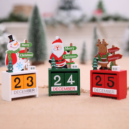 Little handmade perpetual Christmas calendars are imaged featuring the Snowman, Santa, and Reindeer desktop calendars.