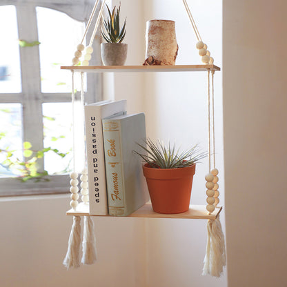 2- Tier Hanging Rope Shelf with Tassles