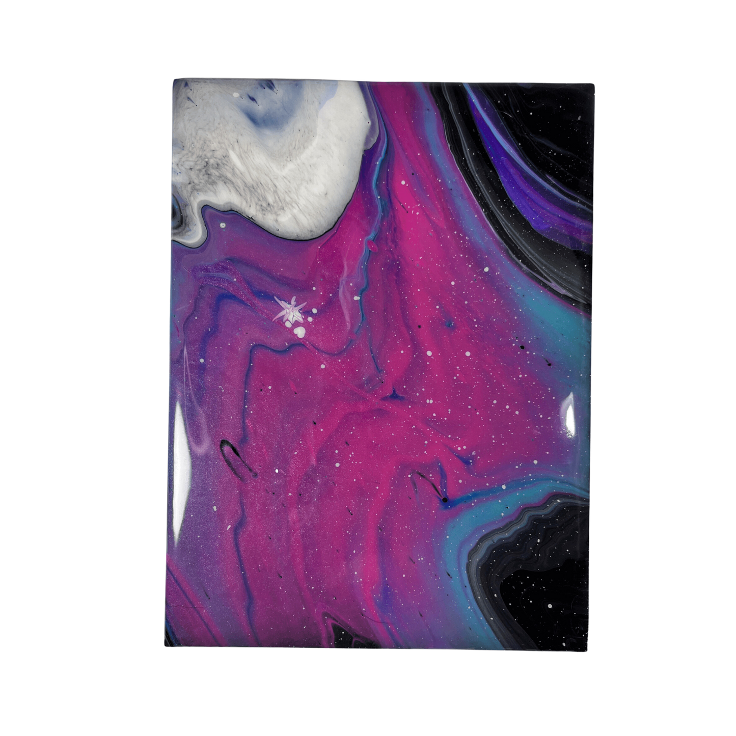 ceramic tile with an epoxy coating over a galaxy acrylic painting