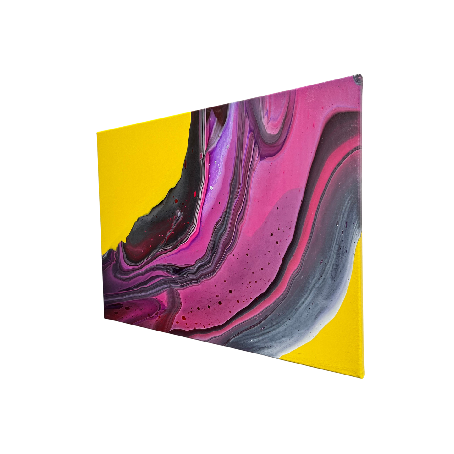 purple and yellow acrylic pour painting on canvas