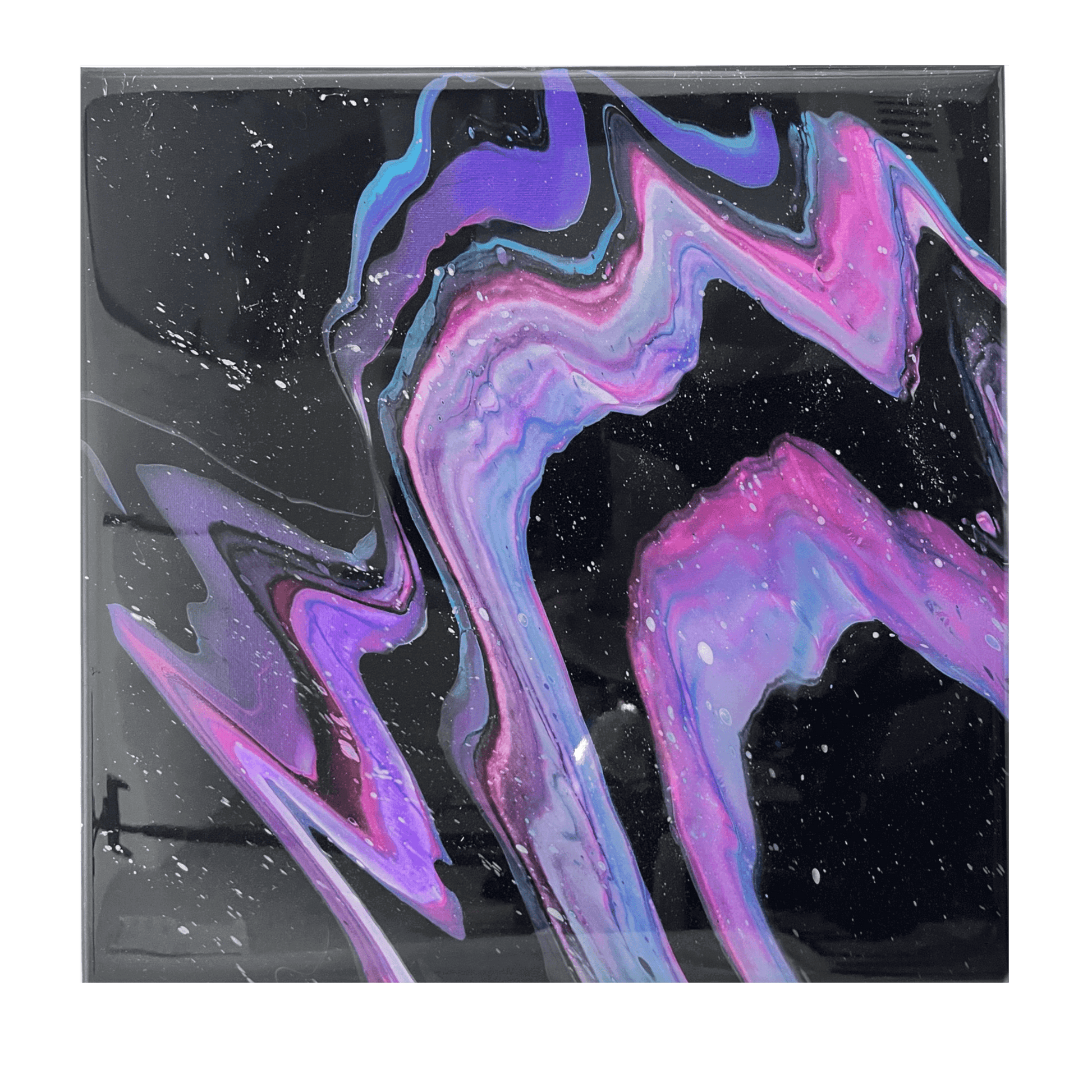 galaxy painting, acrylic fluid art on stretched canvas with epoxy finish