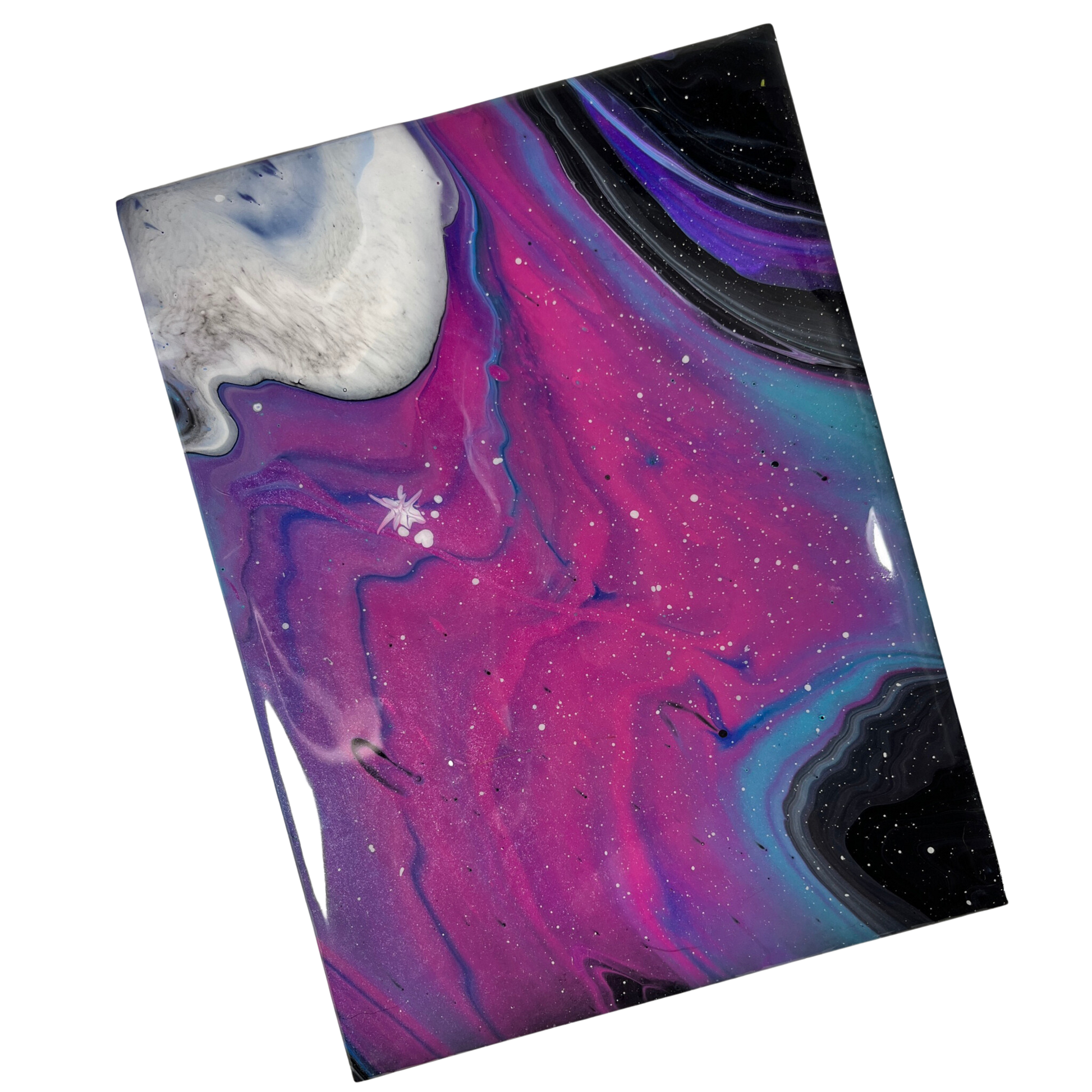 ceramic tile with an epoxy coating over a galaxy acrylic painting