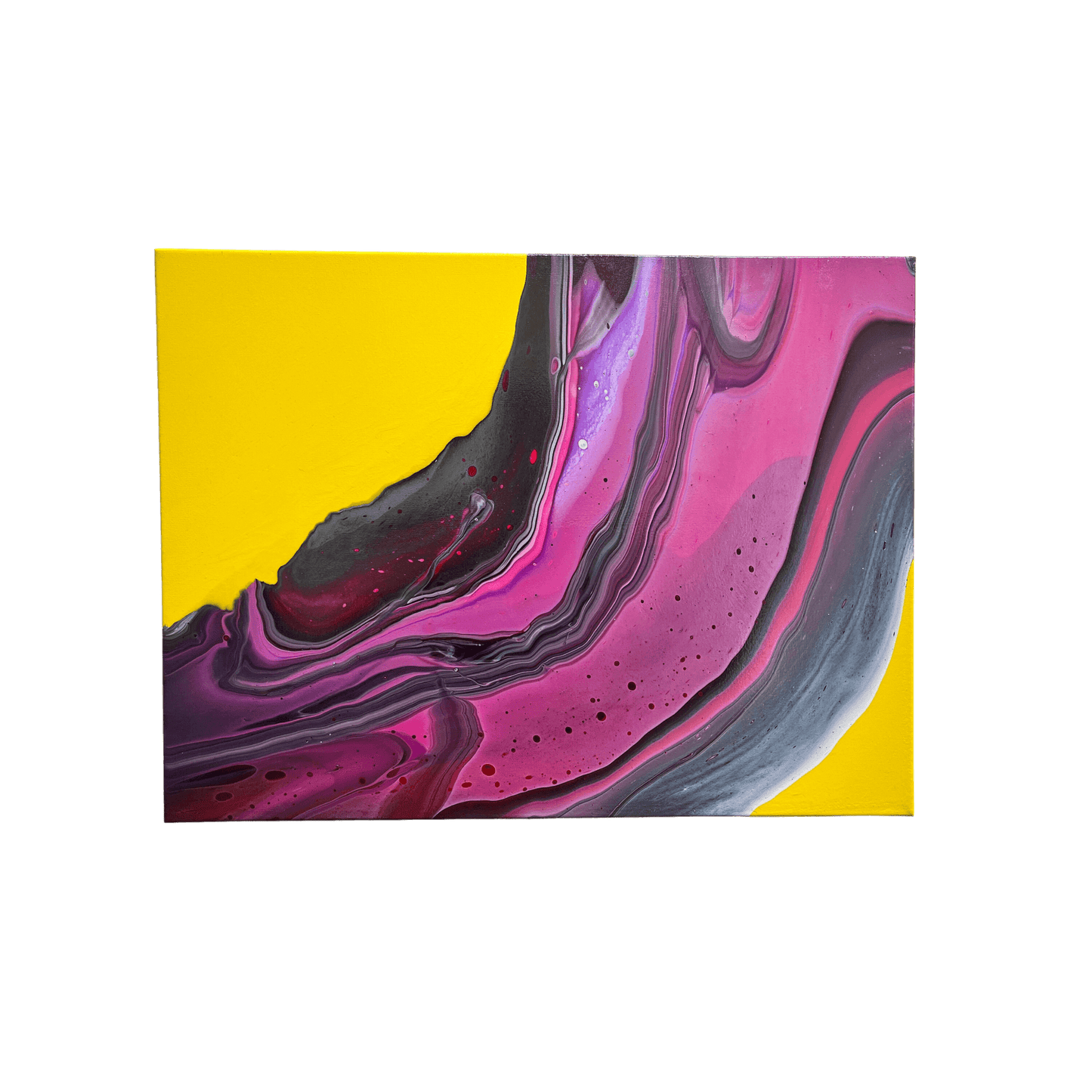 purple and yellow acrylic pour painting on canvas