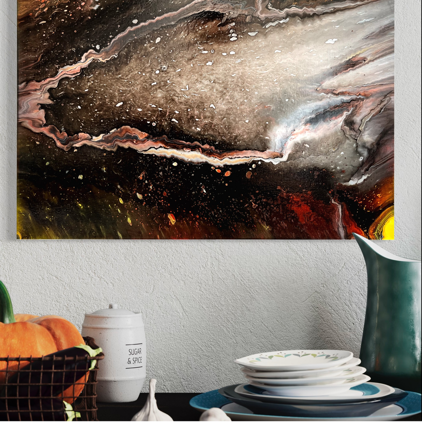 Large Cosmic Comet Pour Wall Art on Stretched Canvas Original 