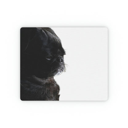 black pug posing on a mousepad