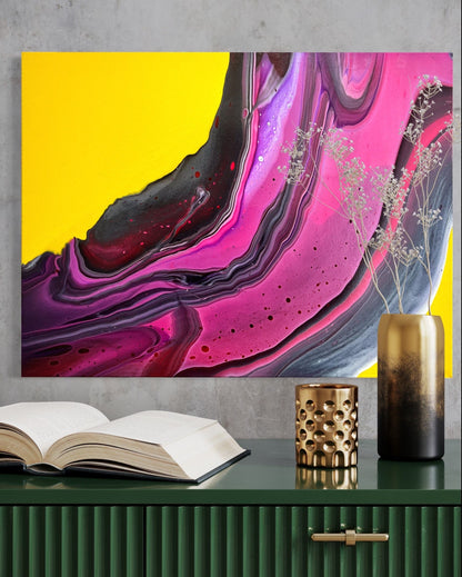 Large Purple Pour Painting with Negative Space on Stretched Canvas Vibrant Acrylic Fluid Painting Home Décor 24x18 by Sydney Smith