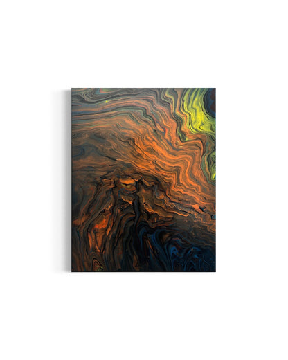 fluid art painting resembling liquid flames on canvas