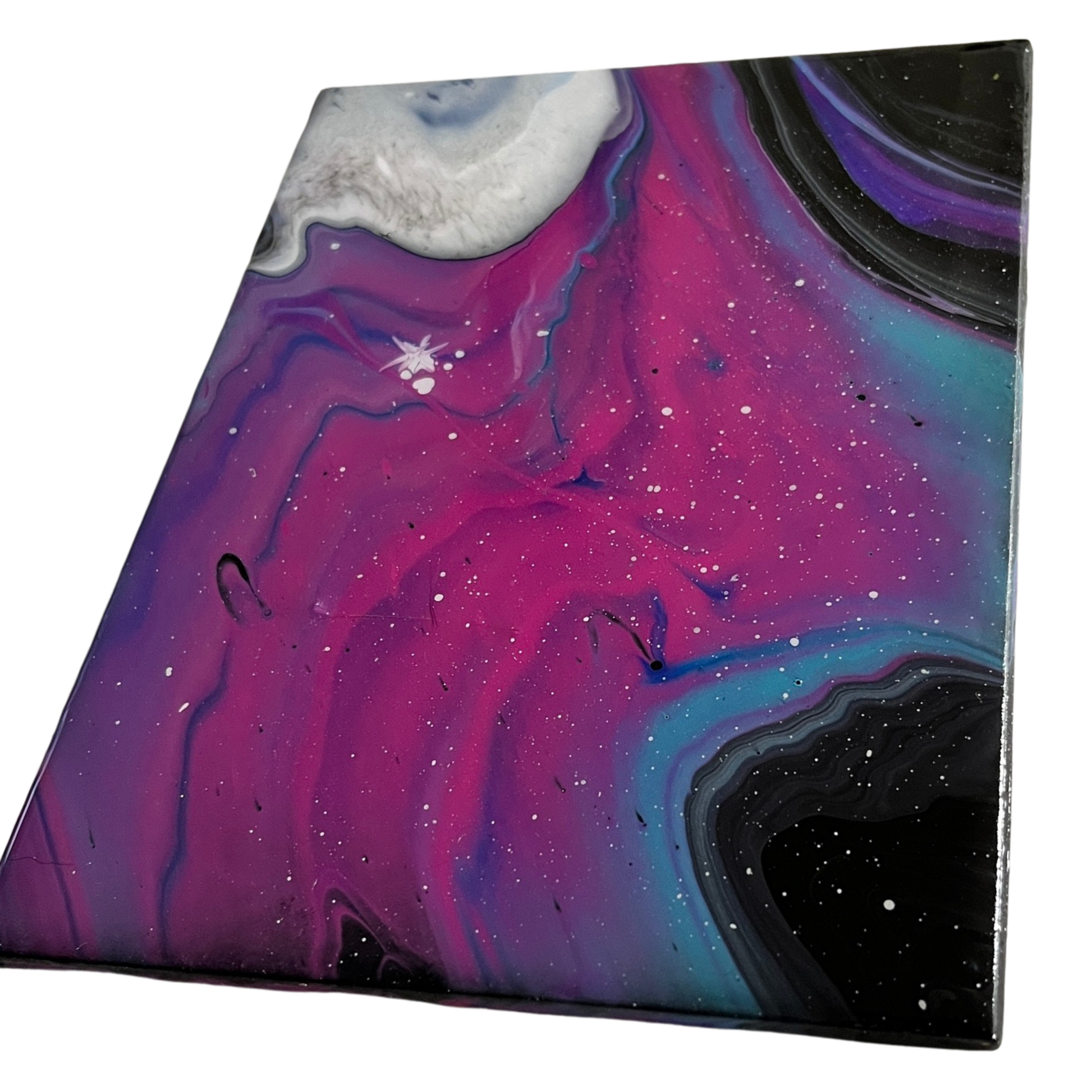 ceramic tile with an epoxy coating over a galaxy acrylic painting