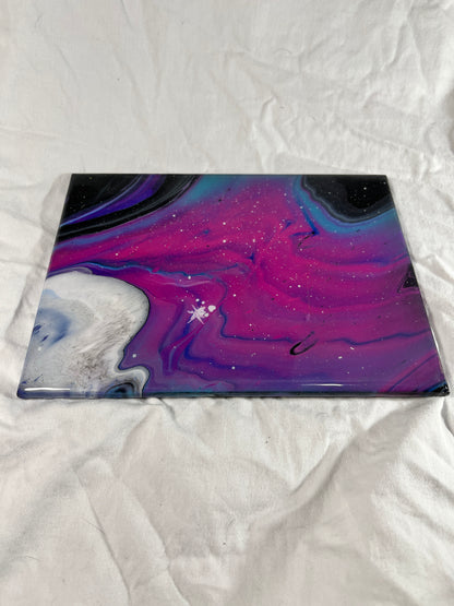 ceramic tile with an epoxy coating over a galaxy acrylic painting