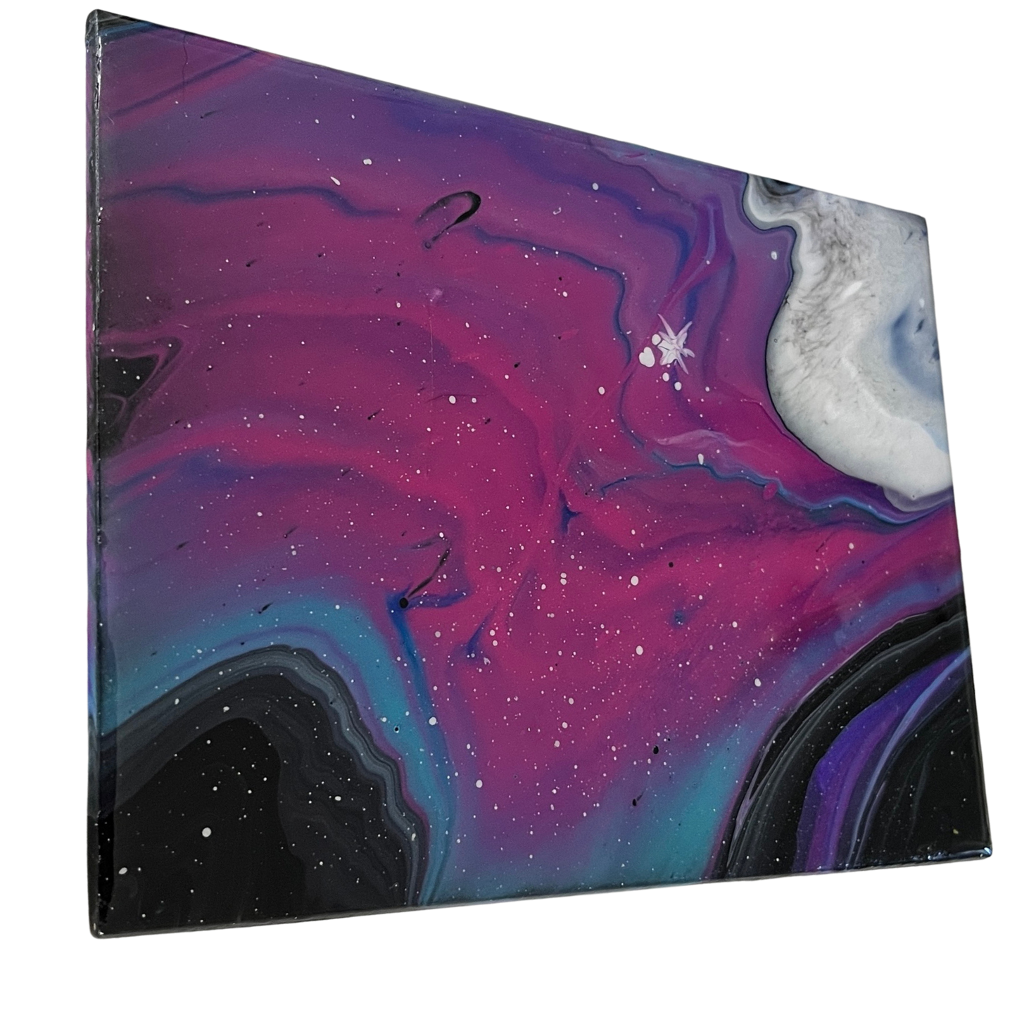 ceramic tile with an epoxy coating over a galaxy acrylic painting