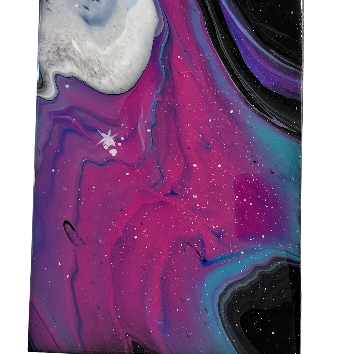 ceramic tile with an epoxy coating over a galaxy acrylic painting