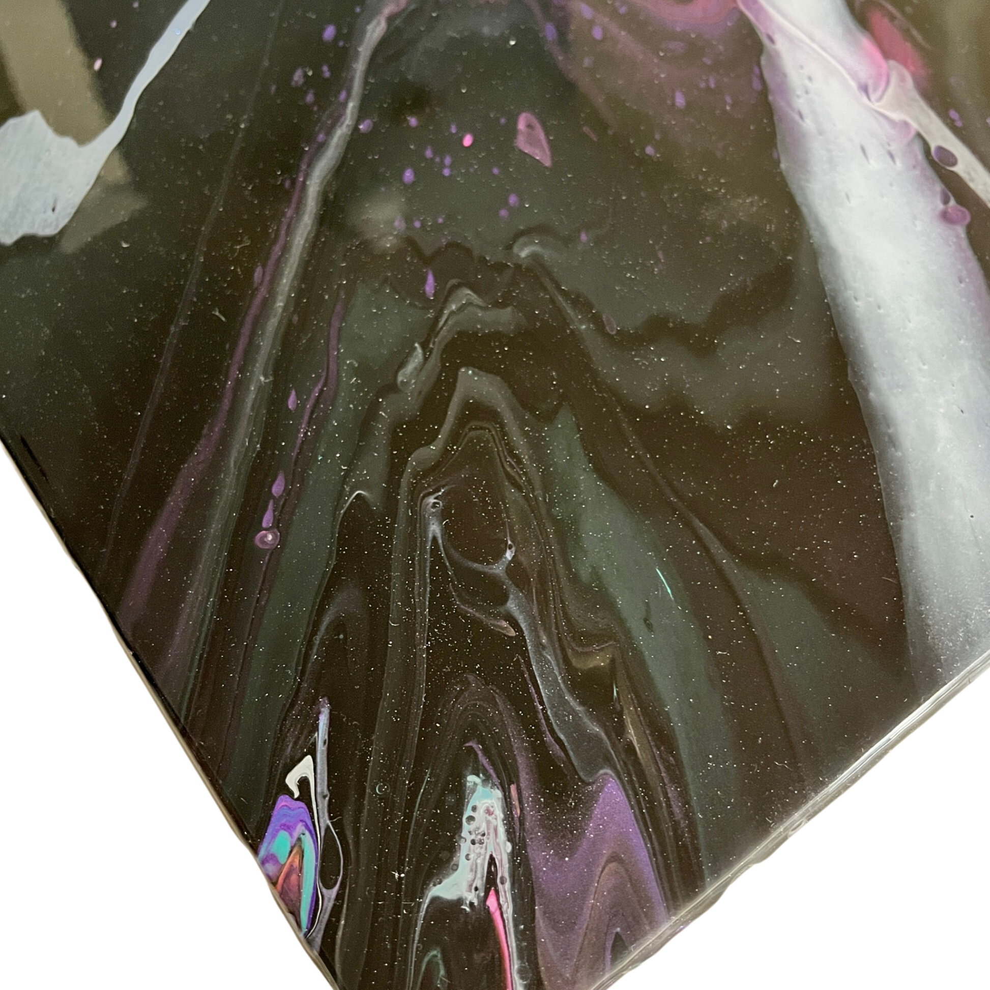 ceramic tile with an epoxy coated acrylic galaxy painting