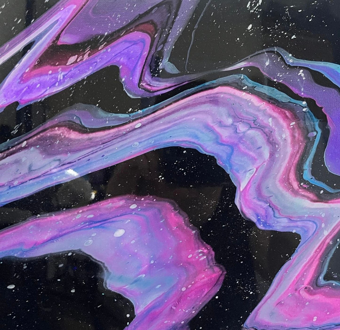 galaxy painting, acrylic fluid art on stretched canvas with epoxy finish